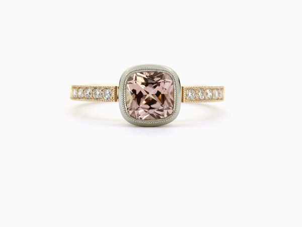 Lunette Cushion Solitaire Ring with Champagne Sapphire